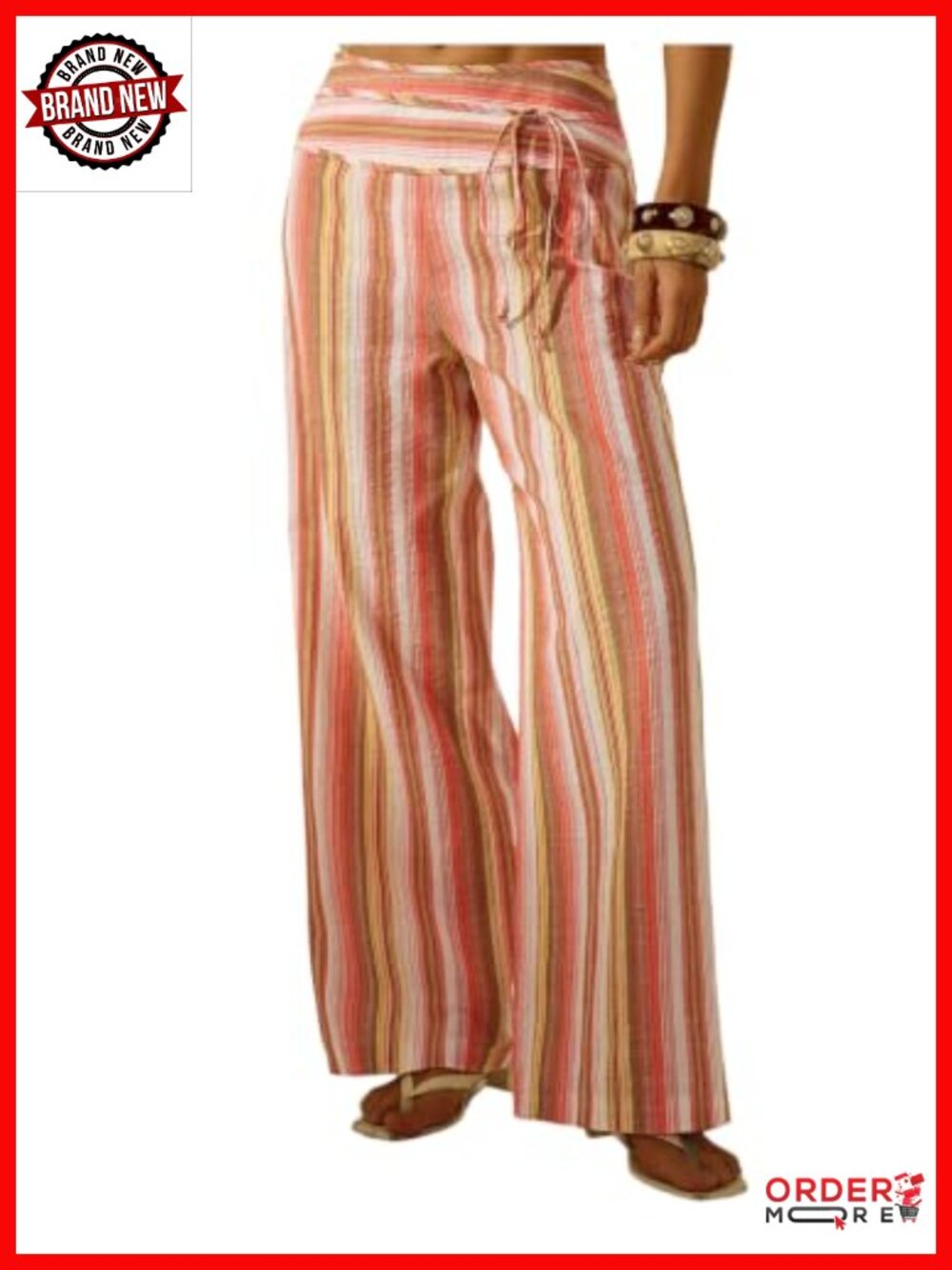 Women's Boho Low Rise Wide Leg Pants Striped Vacation Lounge Trousers